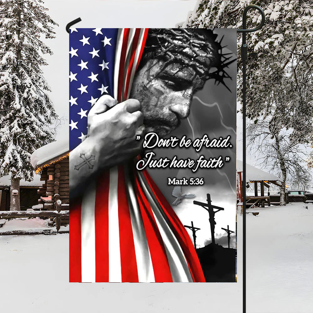 Christianartworkshop Amerikanische Flagge & Kreuzigungsszene Gartenflagge: Don't Be Afraid Faith Decor - image 4