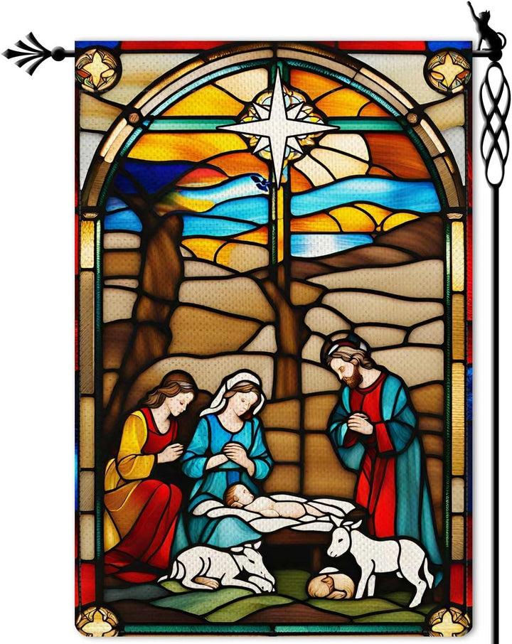 Christianartworkshop Gartenflagge mit der Heiligen Familie und der Geburt Christi: gebeizt – Weihnachtsdekoration im Stil - image 6