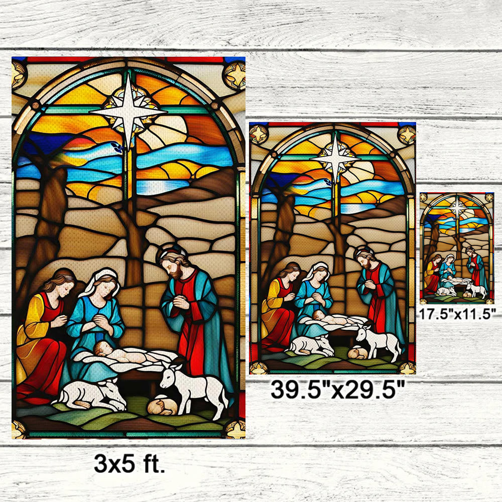 Christianartworkshop Gartenflagge mit der Heiligen Familie und der Geburt Christi: gebeizt – Weihnachtsdekoration im Stil - image 5