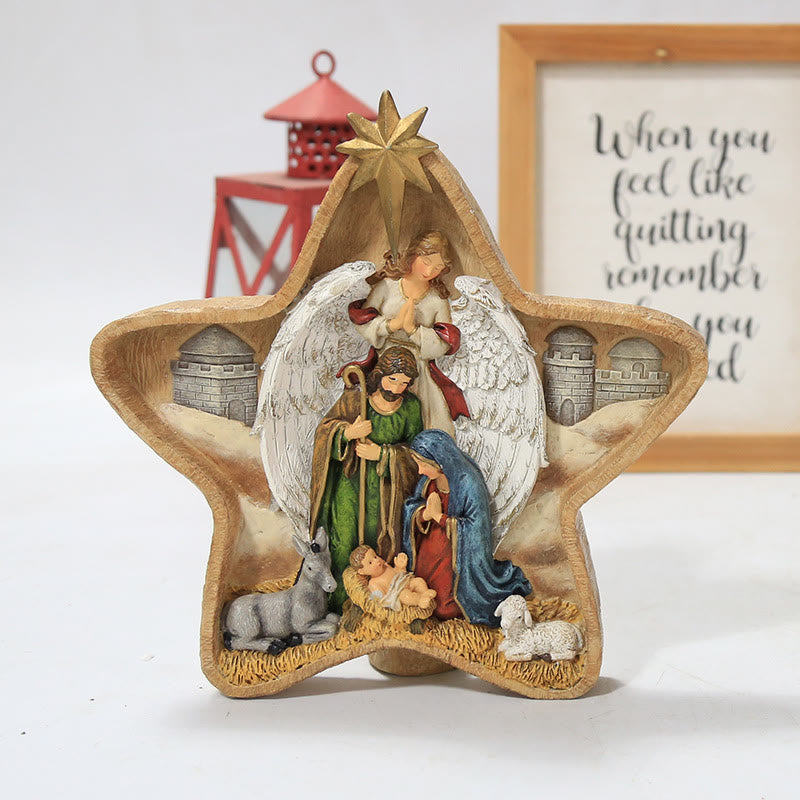Christianartworkshop Weihnachtskrippe mit Stern und Engel der Heiligen Familie, Tischdekoration für die Weihnachtsfeier - image 1