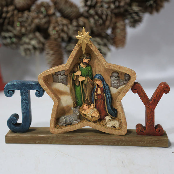 Christianartworkshop Weihnachtskrippe mit Stern und Engel der Heiligen Familie, Tischdekoration für die Weihnachtsfeier - image 3