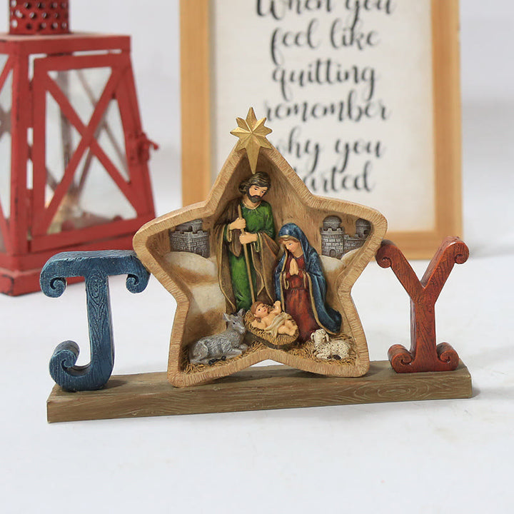 Christianartworkshop Weihnachtskrippe mit Stern und Engel der Heiligen Familie, Tischdekoration für die Weihnachtsfeier - image 4