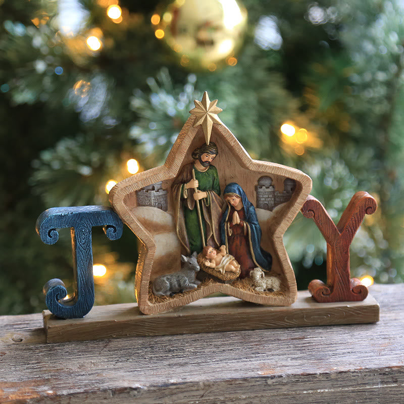 Christianartworkshop Weihnachtskrippe mit Stern und Engel der Heiligen Familie, Tischdekoration für die Weihnachtsfeier - FREUDE & Stern - image 2