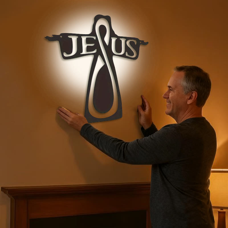 Christianartworkshop Minimalistisches Wanddekor aus schwarzem Metall mit Jesuskreuz - image 1