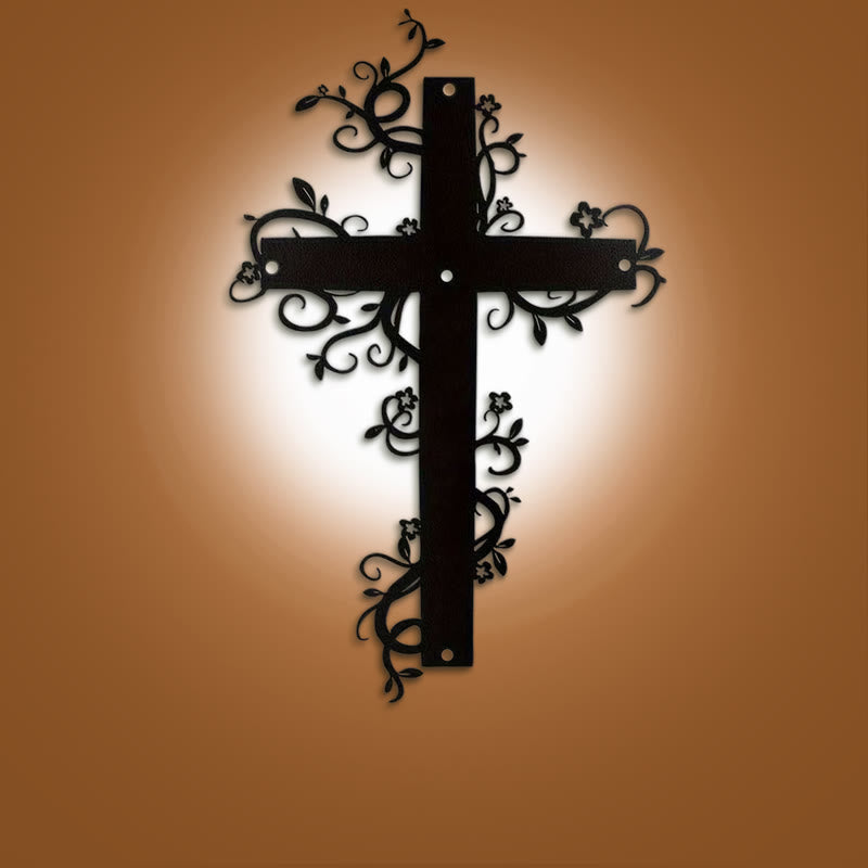 Christianartworkshop Wanddekoration, gotisches Kreuz mit Blumenranke, schwarzes Metall - Schwarz - 10,04''*15,75''/25,5*40cm - image 0