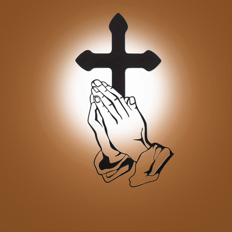Christianartworkshop Klassische Wanddekoration mit betenden Händen und Kreuz, Metall, Schwarz - Schwarz - 9.00''*15.75''/22.85*40cm - image 0