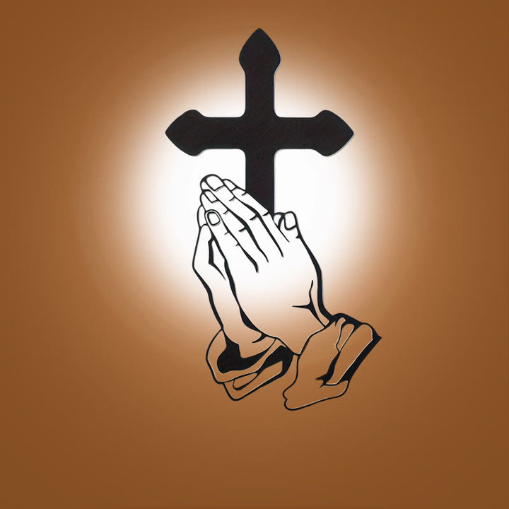 Christianartworkshop Klassische Wanddekoration mit betenden Händen und Kreuz, Metall, Schwarz - Schwarz - 9.00''*15.75''/22.85*40cm - image 0