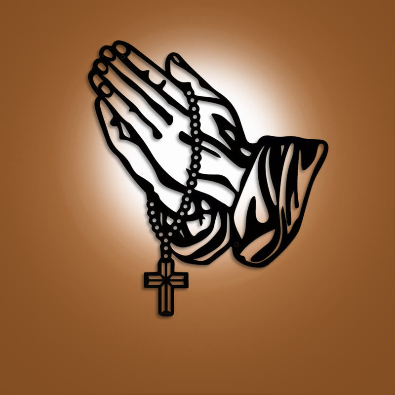 Christianartworkshop Klassische betende Hände mit Rosenkranzkreuz, Wanddekoration aus schwarzem Metall - Schwarz - 13,65''*15,75''/34,66*40cm - image 0