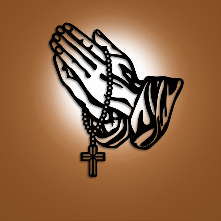Christianartworkshop Klassische betende Hände mit Rosenkranzkreuz, Wanddekoration aus schwarzem Metall - Schwarz - 13,65''*15,75''/34,66*40cm - image 0