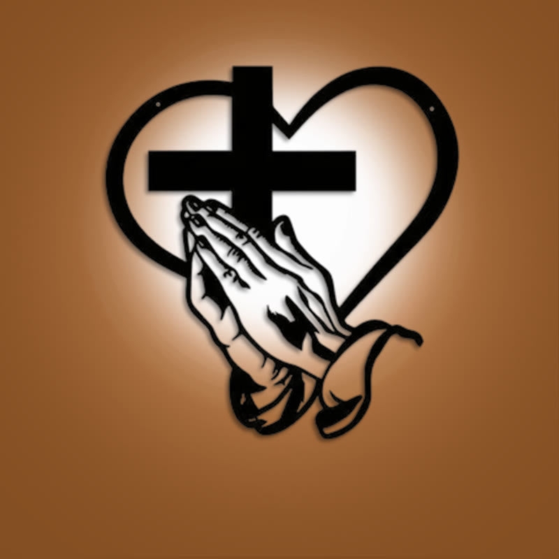 Christianartworkshop Moderne spirituelle Wanddekoration mit betenden Händen, Herz und Kreuz, Metall, Schwarz - Schwarz - 14,96''*15,75''/38*40cm - image 0