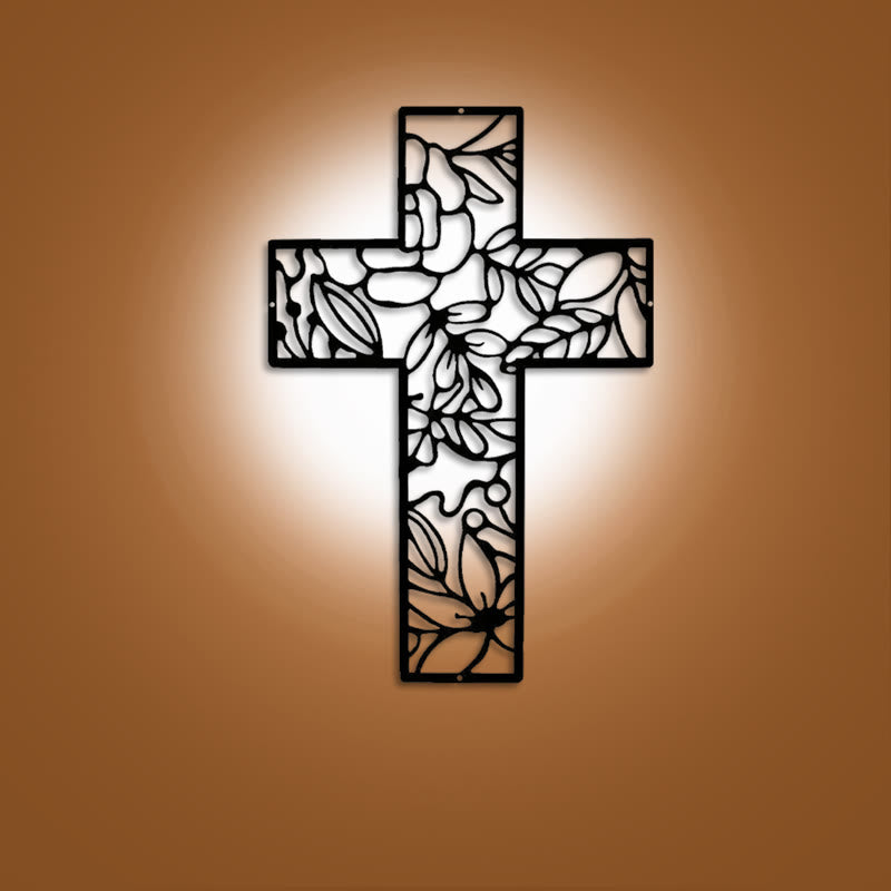Christianartworkshop Zeitgenössisches Wanddekor mit Blumenkreuz, Schwarzmetall - Schwarz - 10,43''*15,75''/26,5*40cm - image 0