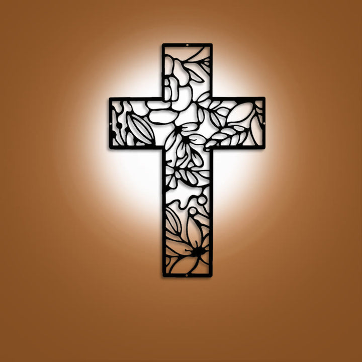 Christianartworkshop Zeitgenössisches Wanddekor mit Blumenkreuz, Schwarzmetall - Schwarz - 10,43''*15,75''/26,5*40cm - image 0