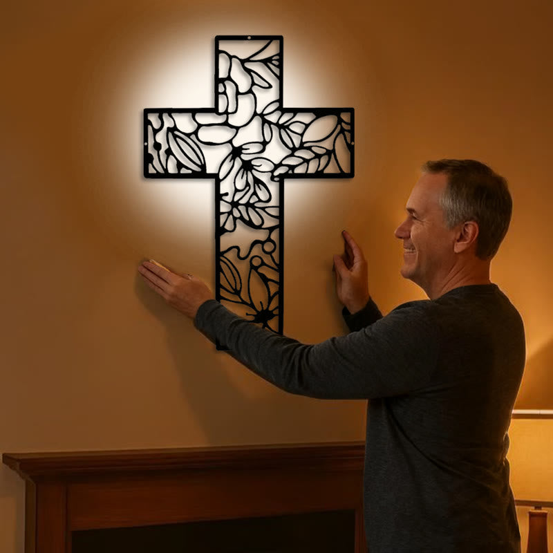 Christianartworkshop Zeitgenössisches Blumenkreuz aus schwarzem Metall als Wanddekoration - image 1