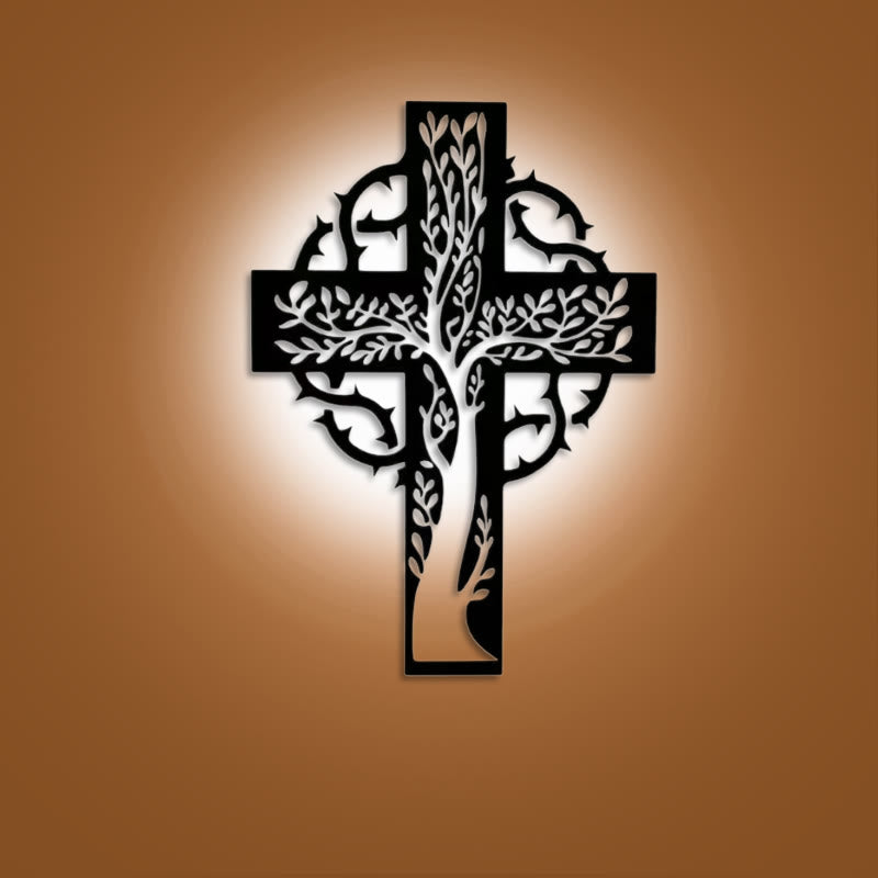 Rustikales Lebensbaum-Kreuz von Christianartworkshop, Wanddekoration aus schwarzem Metall - Schwarz - 11,02''*15,75''/28*40cm - image 0