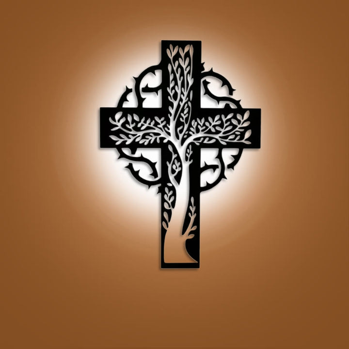 Rustikales Lebensbaum-Kreuz von Christianartworkshop, Wanddekoration aus schwarzem Metall - Schwarz - 11,02''*15,75''/28*40cm - image 0