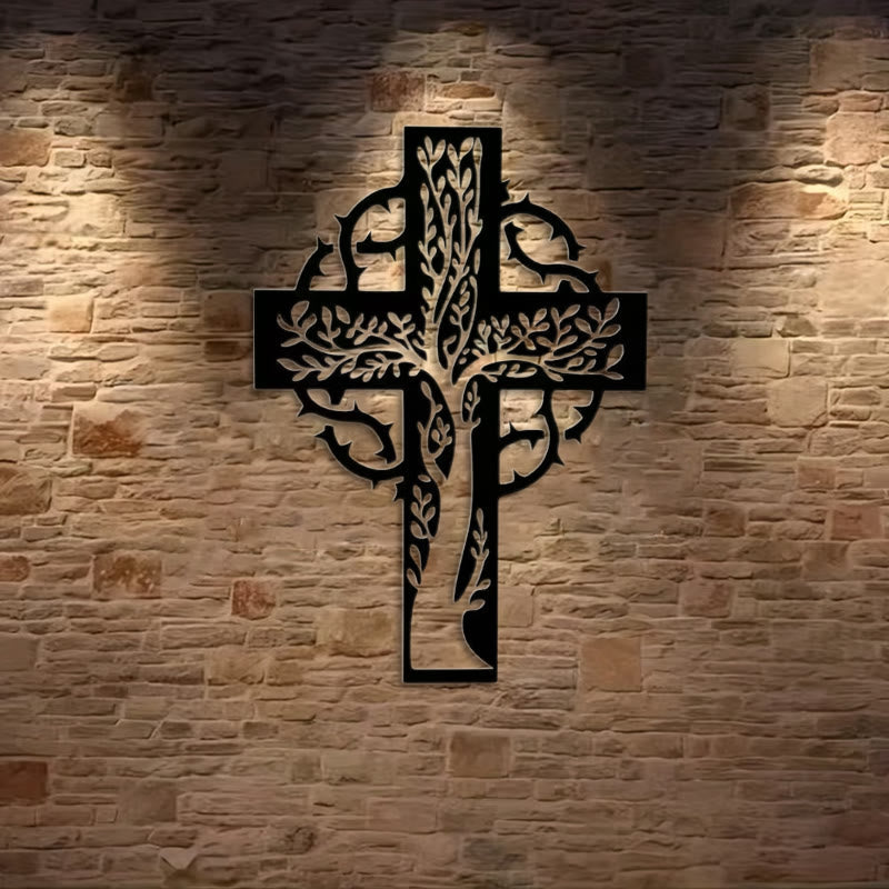 Christianartworkshop Rustikales Kreuz mit Lebensbaum, schwarzes Metall, Wanddekoration - image 2