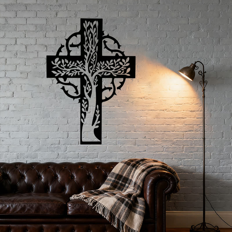 Christianartworkshop Rustikales Kreuz mit Lebensbaum, schwarzes Metall, Wanddekoration - image 4