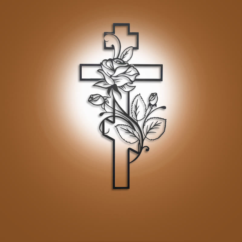 Christianartworkshop Vintage – Inspiriertes Blumenkreuz, schwarzes Metall, Wanddekoration - Schwarz - 7,87''*15,75''/20*40cm - image 0