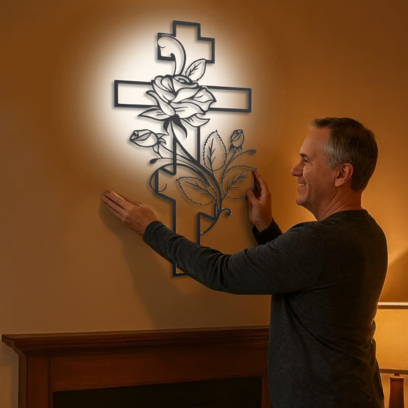 Christianartworkshop Vintage – Inspiriertes Blumenkreuz, schwarzes Metall, Wanddekoration - image 1