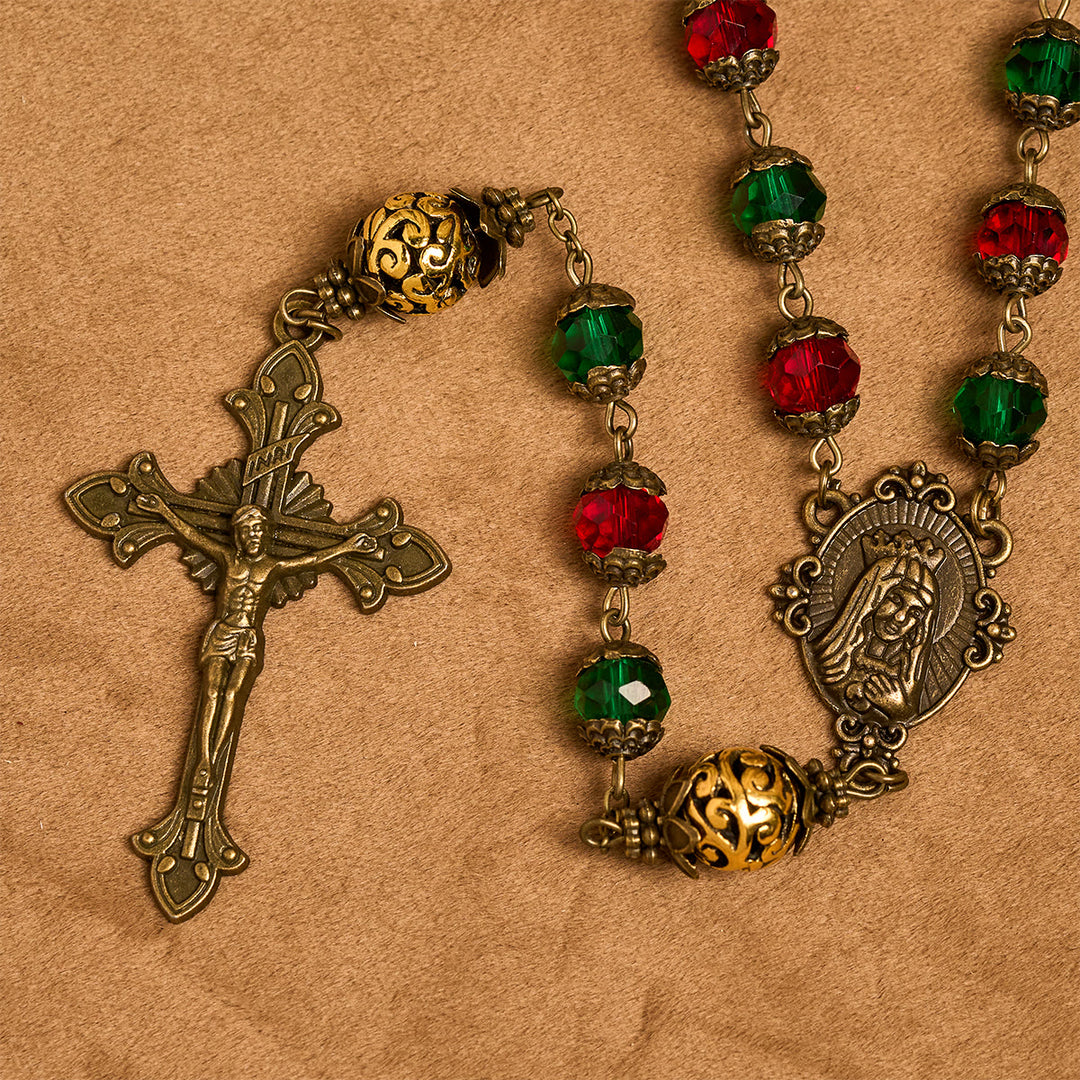 Christianartworkshop Joy of Christmas Rosenkranz mit festlichen Perlen in Rot und Grün mit der Jungfrau Maria - image 8