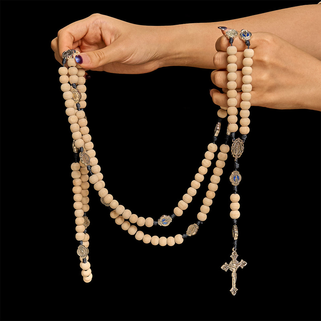 Christianartworkshop Traditioneller Gebetsrosenkranz aus Elfenbeinperlen mit 15 Dekaden und Wundertätiger Medaille - image 2