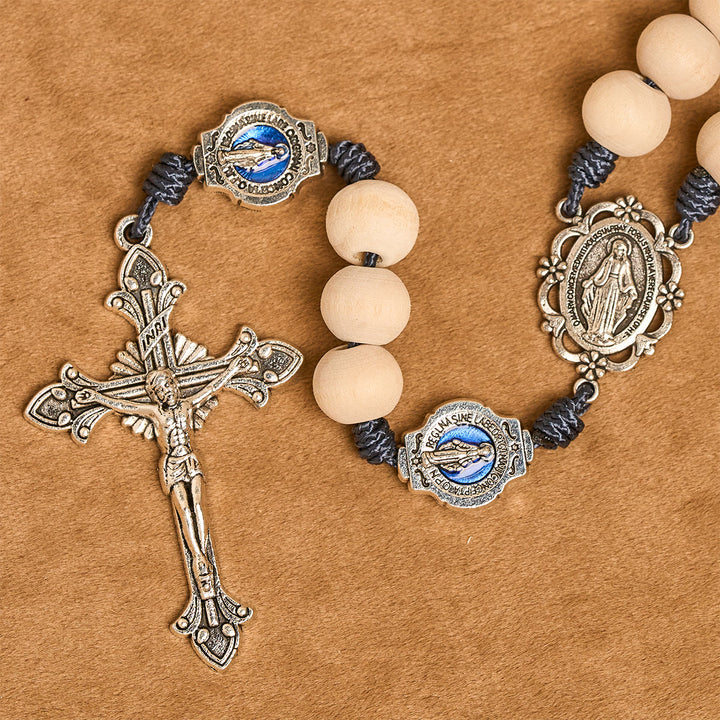 Christianartworkshop Traditioneller Gebetsrosenkranz aus Elfenbeinperlen mit 15 Dekaden und Wundertätiger Medaille - image 7