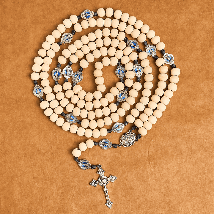 Christianartworkshop Traditioneller Gebetsrosenkranz aus Elfenbeinperlen mit 15 Dekaden und Wundertätiger Medaille - image 9