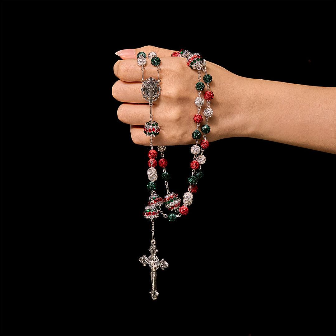 Christianartworkshop Kristallbesetzte dreifarbige Perlen und Wundertätige Medaille, glamouröser funkelnder Rosenkranz - image 3