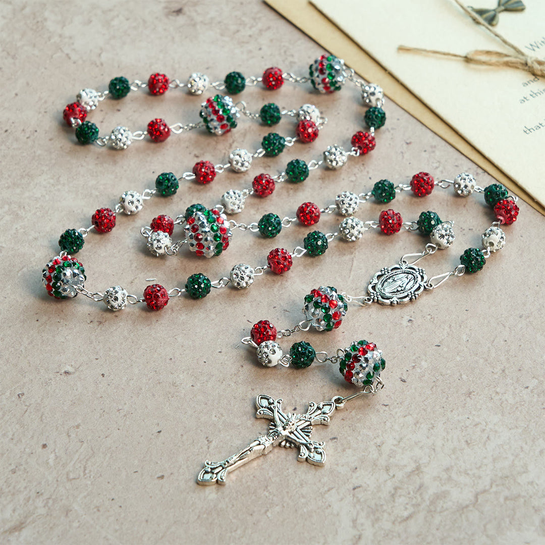 Christianartworkshop Kristallbesetzte dreifarbige Perlen und Wundertätige Medaille, glamouröser funkelnder Rosenkranz - image 4