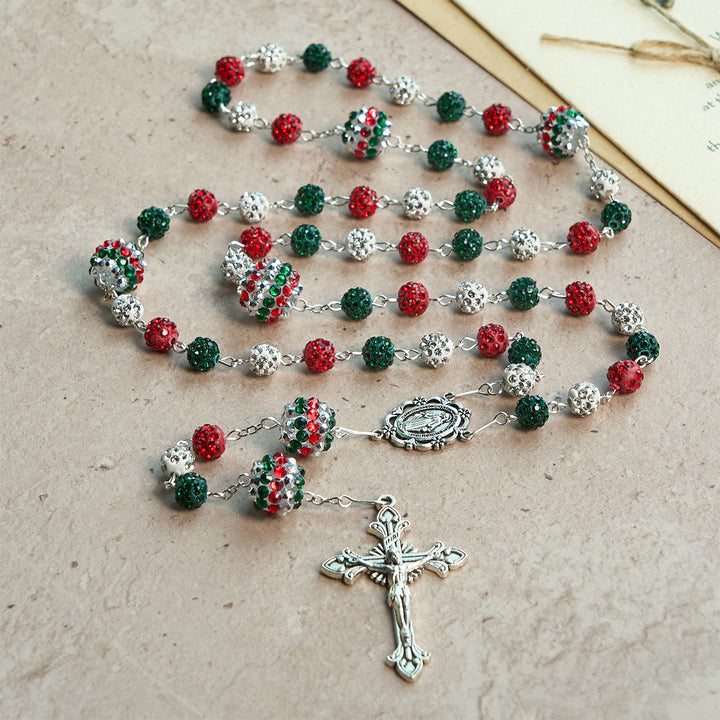 Christianartworkshop Kristallbesetzte dreifarbige Perlen und Wundertätige Medaille, glamouröser funkelnder Rosenkranz - image 5