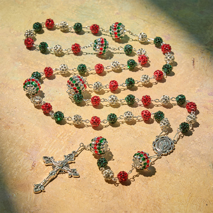 Christianartworkshop Kristallbesetzte dreifarbige Perlen und Wundertätige Medaille, glamouröser funkelnder Rosenkranz - image 2