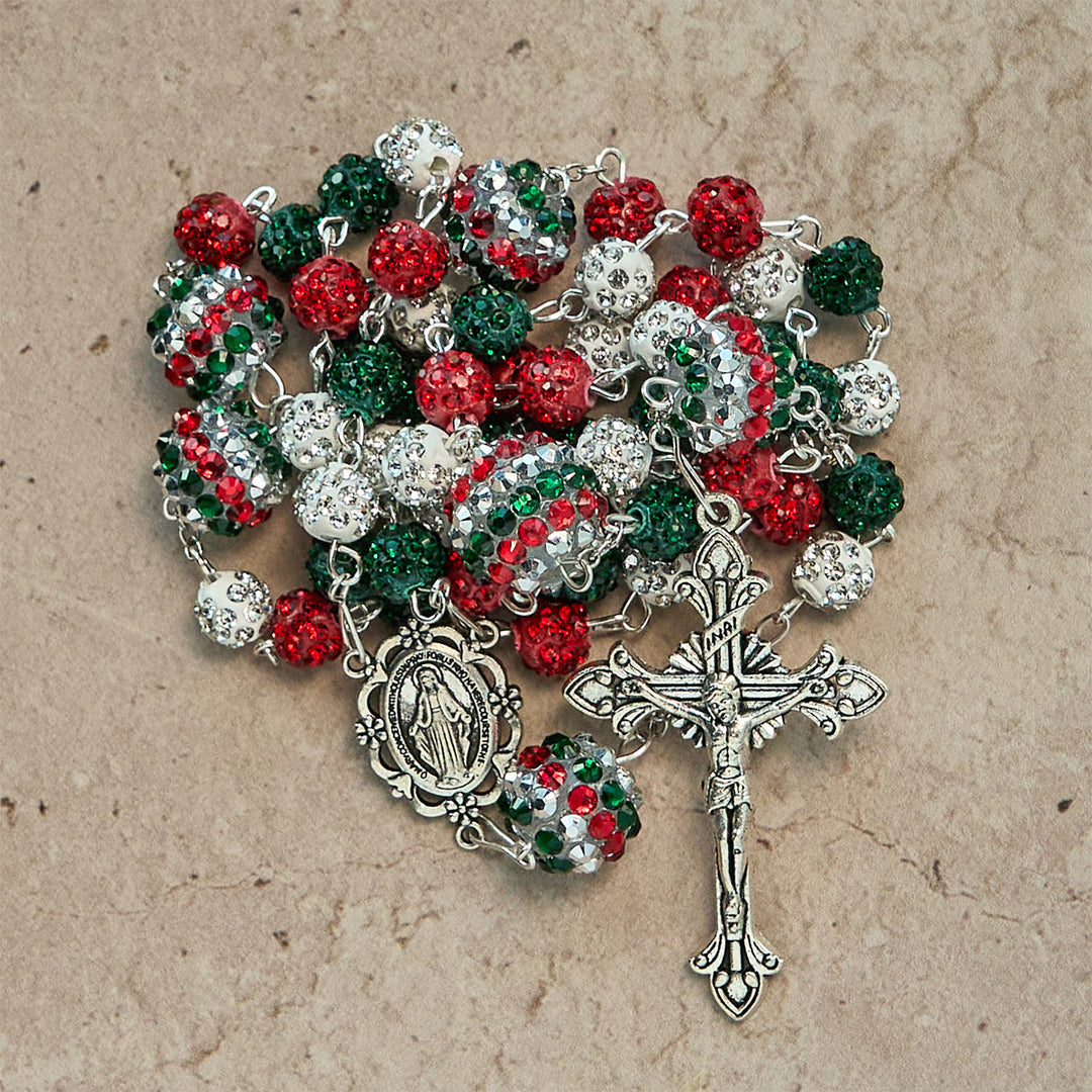 Christianartworkshop Kristallbesetzte dreifarbige Perlen und Wundertätige Medaille, glamouröser funkelnder Rosenkranz - Wundertätige Medaille & Kruzifix - image 0