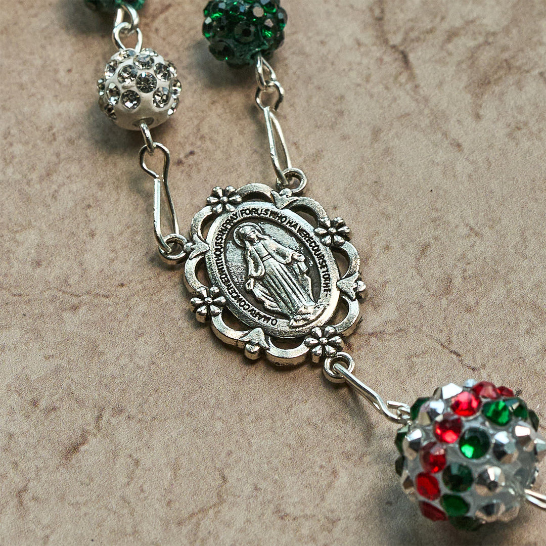 Christianartworkshop Kristallbesetzte dreifarbige Perlen und Wundertätige Medaille, glamouröser funkelnder Rosenkranz - image 8