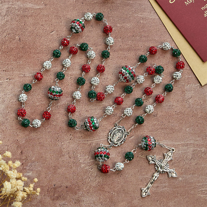 Christianartworkshop Kristallbesetzte dreifarbige Perlen und Wundertätige Medaille, glamouröser funkelnder Rosenkranz - image 11