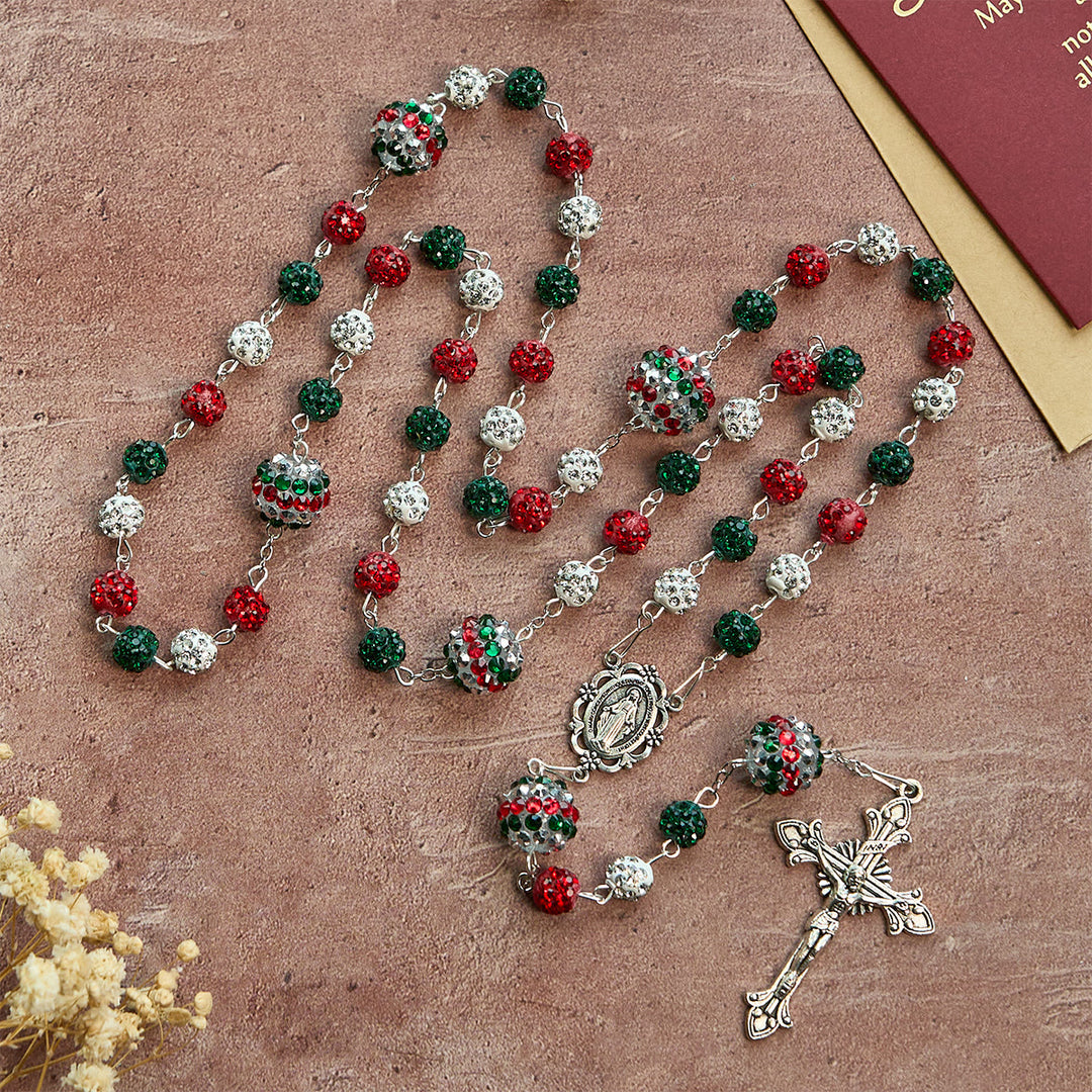 Weihnachtsgeschenk von Christianartworkshop: Kristallbesetzter dreifarbiger Rosenkranz mit Wundermedaille und funkelnder Glamourösem Design - image 16