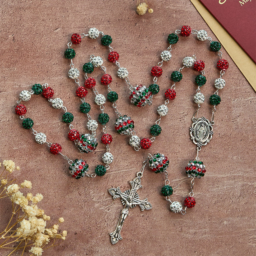 Christianartworkshop Kristallbesetzte dreifarbige Perlen und Wundertätige Medaille, glamouröser funkelnder Rosenkranz - image 10