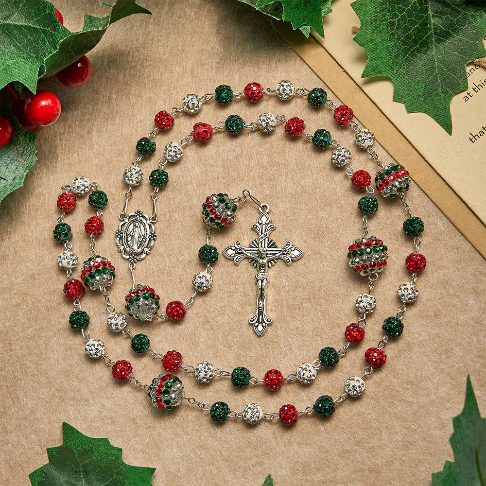 Christianartworkshop Kristallbesetzte dreifarbige Perlen und Wundertätige Medaille, glamouröser funkelnder Rosenkranz - image 1