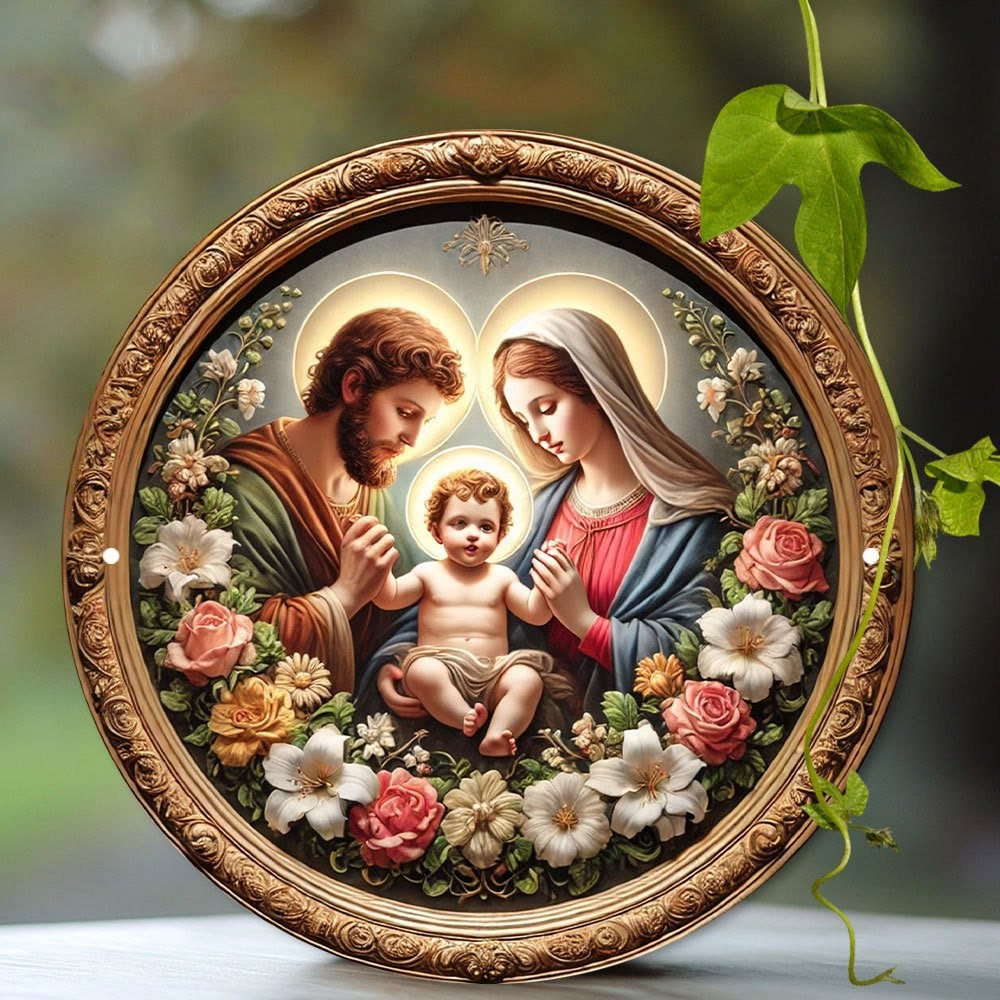 Christianartworkshop Verziertes Goldenes – Gerahmte Heilige Familie Blumenkunst Hängende Ornamente - image 1