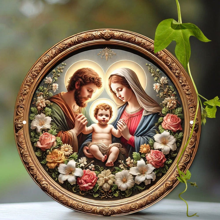 Christianartworkshop Verziertes Goldenes – Gerahmte Heilige Familie Blumenkunst Hängende Ornamente - image 1