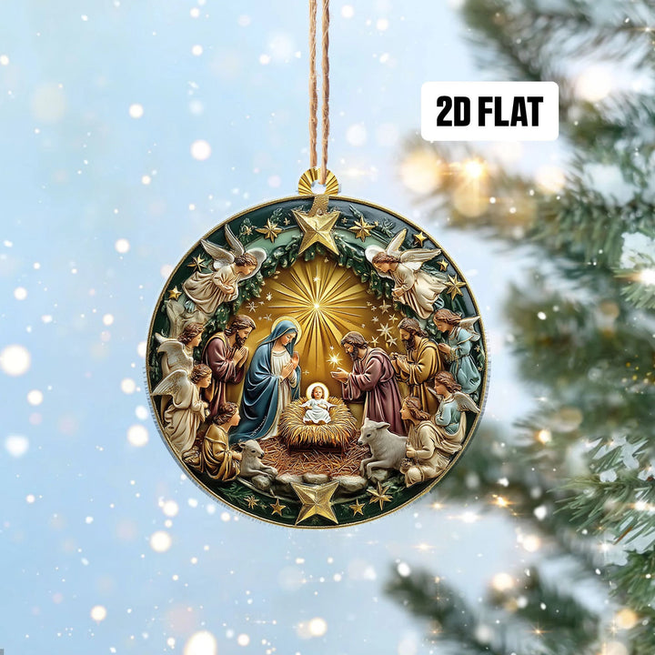 Christianartworkshop Weihnachtsdekoration mit goldenem Stern und Krippenmotiv zum Aufhängen - image 5