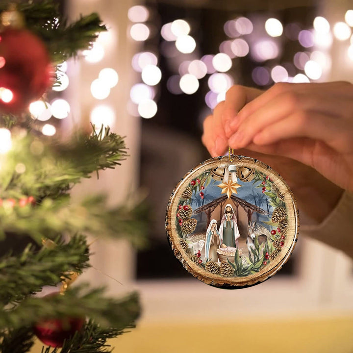 Christianartworkshop Weihnachtskrippe im rustikalen Stil mit Glocken und hängenden Sternenornamenten - image 1