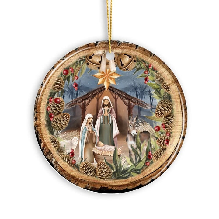 Christianartworkshop Weihnachtskrippe im rustikalen Stil mit Glocken und hängenden Sternenornamenten - image 6