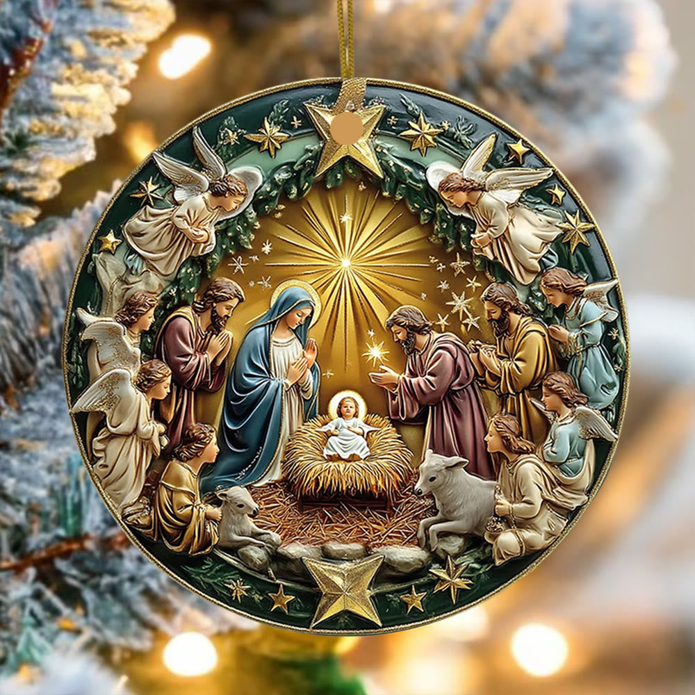 Christianartworkshop Weihnachtsdekoration mit goldenem Stern und Krippenmotiv zum Aufhängen - Keramik - image 0