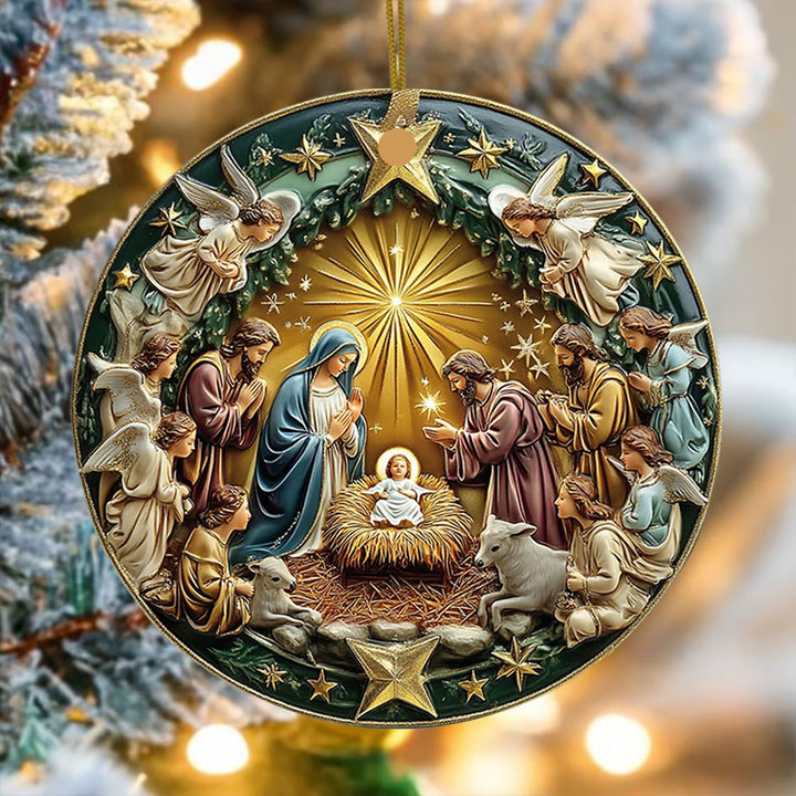 Christianartworkshop Weihnachtsdekoration mit goldenem Stern und Krippenmotiv zum Aufhängen - Keramik - image 0