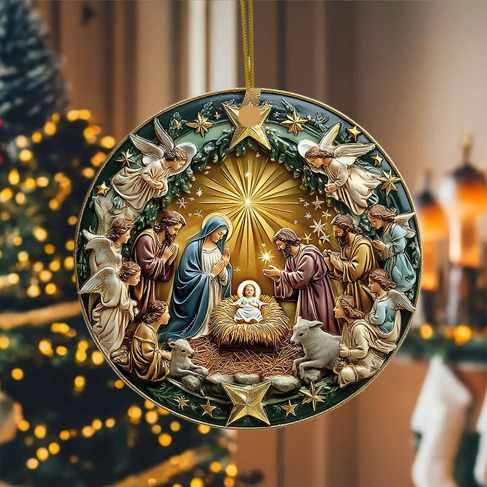 Christianartworkshop Weihnachtsdekoration mit goldenem Stern und Krippenmotiv zum Aufhängen - image 4