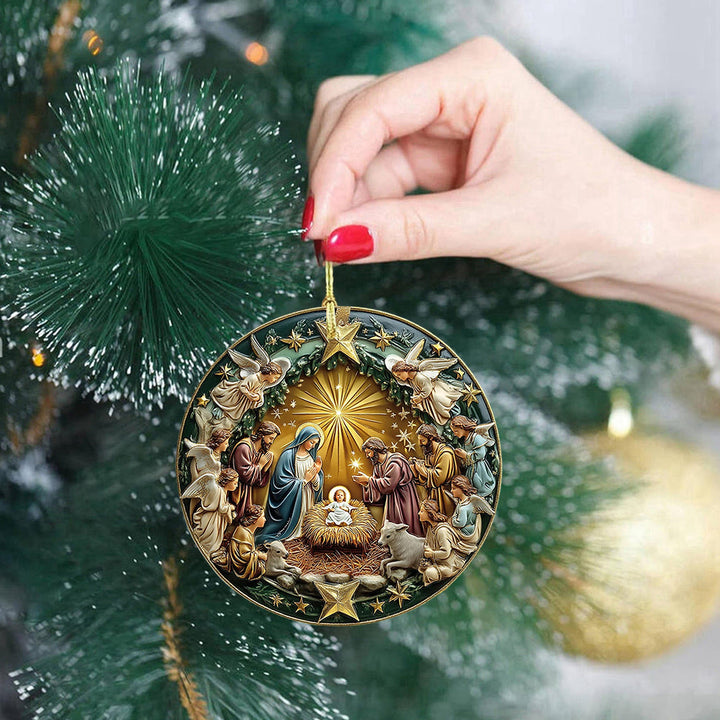 Christianartworkshop Weihnachtsdekoration mit goldenem Stern und Krippenmotiv zum Aufhängen - image 2