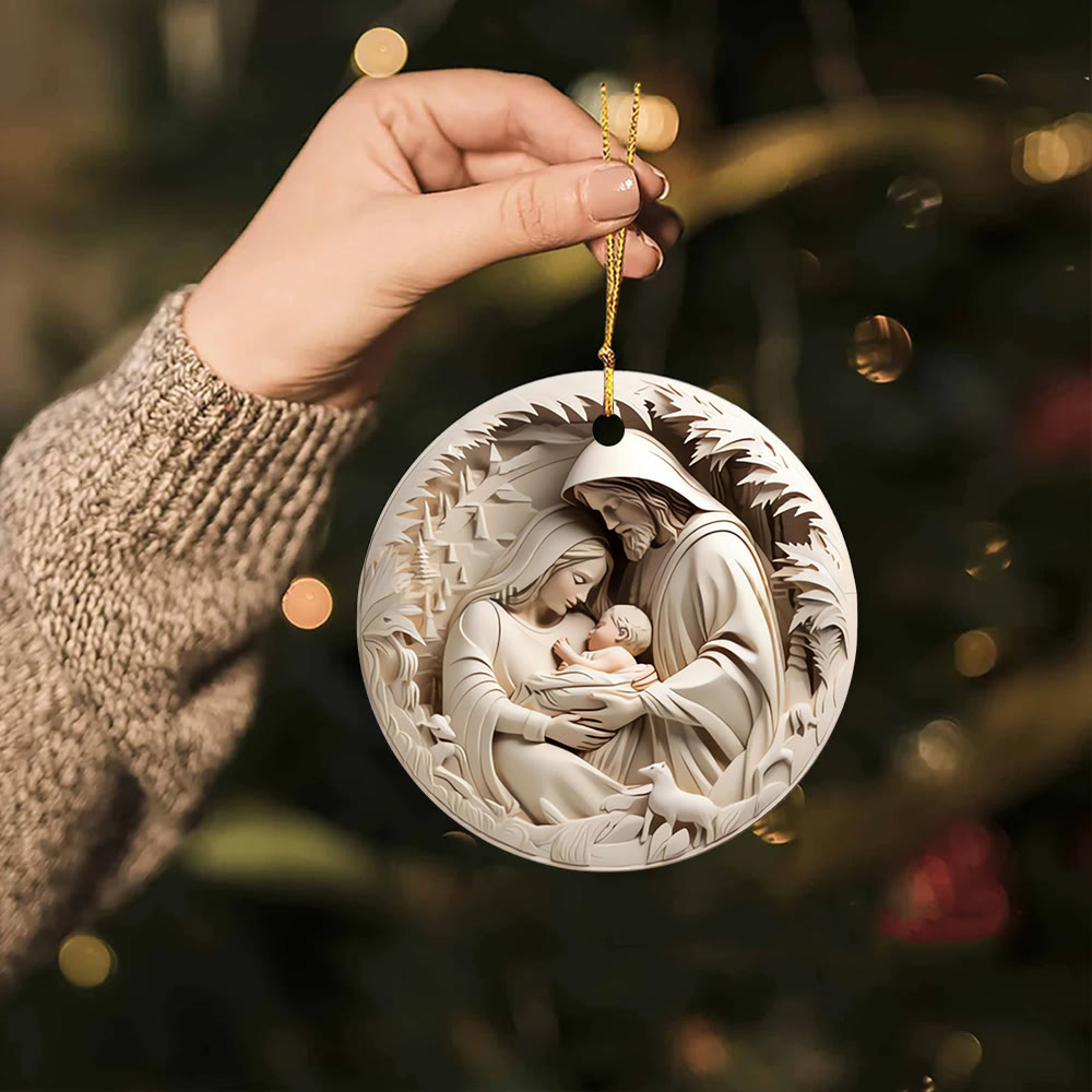 Christianartworkshop Klassische cremefarbene Weihnachtskrippe mit der Heiligen Familie, hängende Ornamente - Keramik - image 1