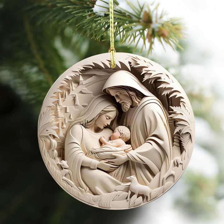 Christianartworkshop Klassische cremefarbene Weihnachtskrippe mit der Heiligen Familie, hängende Ornamente - image 4