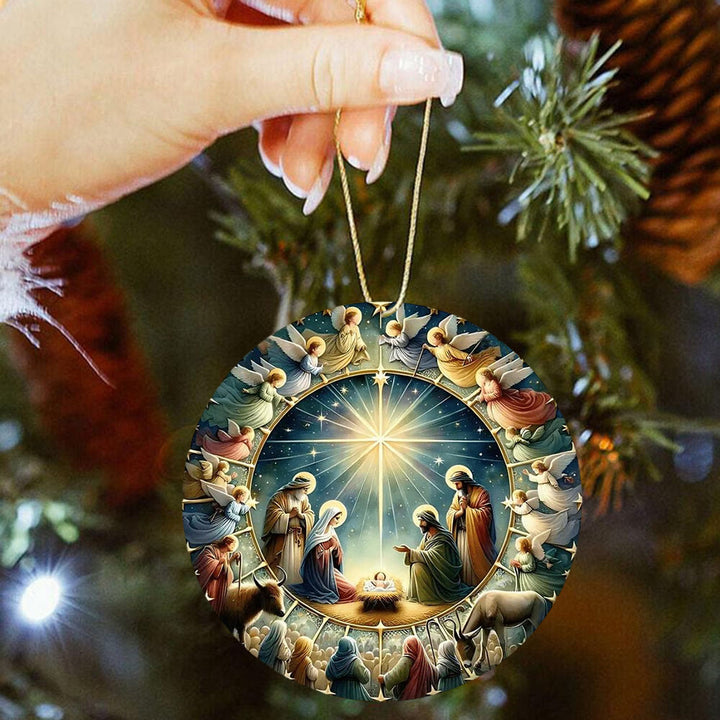 Christianartworkshop Weihnachtskrippe mit mehreren Figuren und Engeln, Weihnachtsdekoration zum Aufhängen - image 1