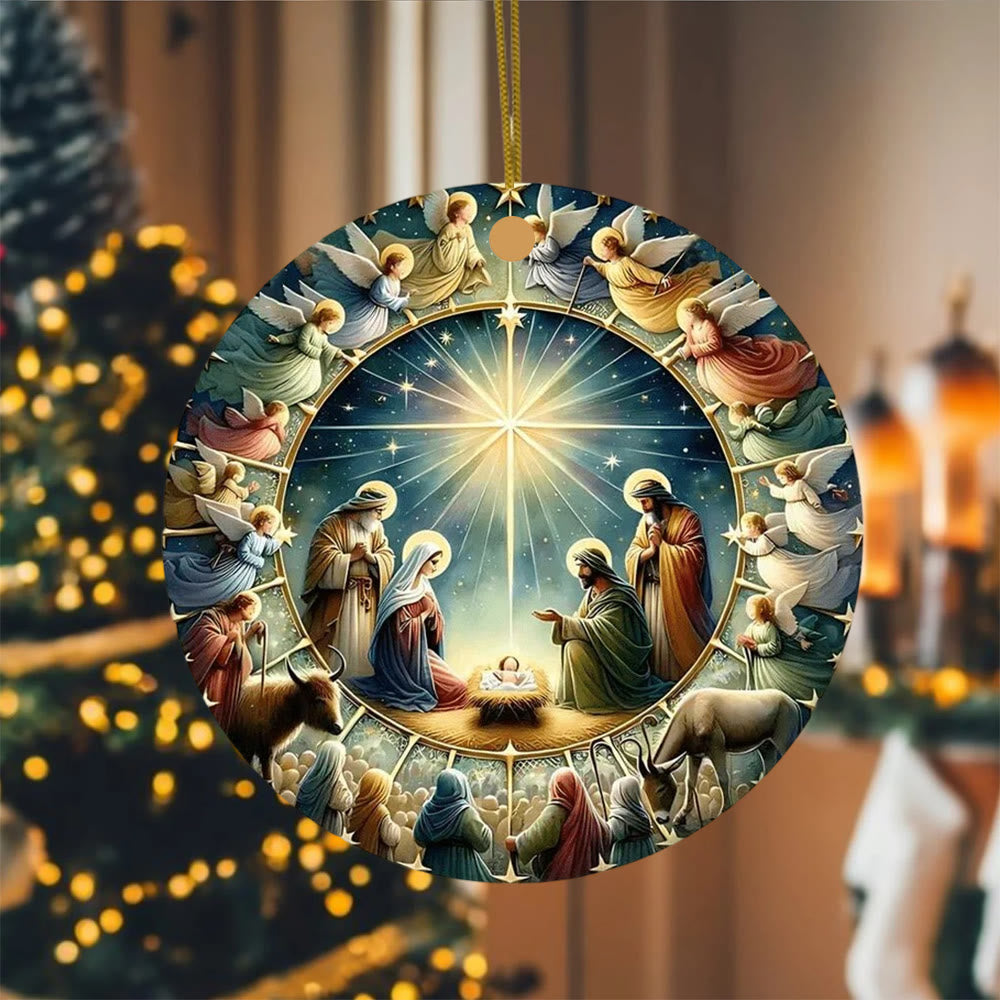 Christianartworkshop Weihnachtskrippe mit mehreren Figuren und Engeln, Weihnachtsdekoration zum Aufhängen - Keramik - image 0